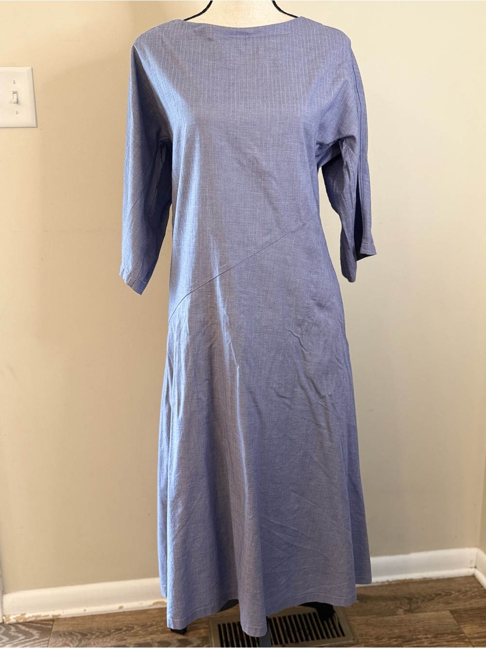 Jarbo blue herringbone maxi dress pockets modest understated SZ 0